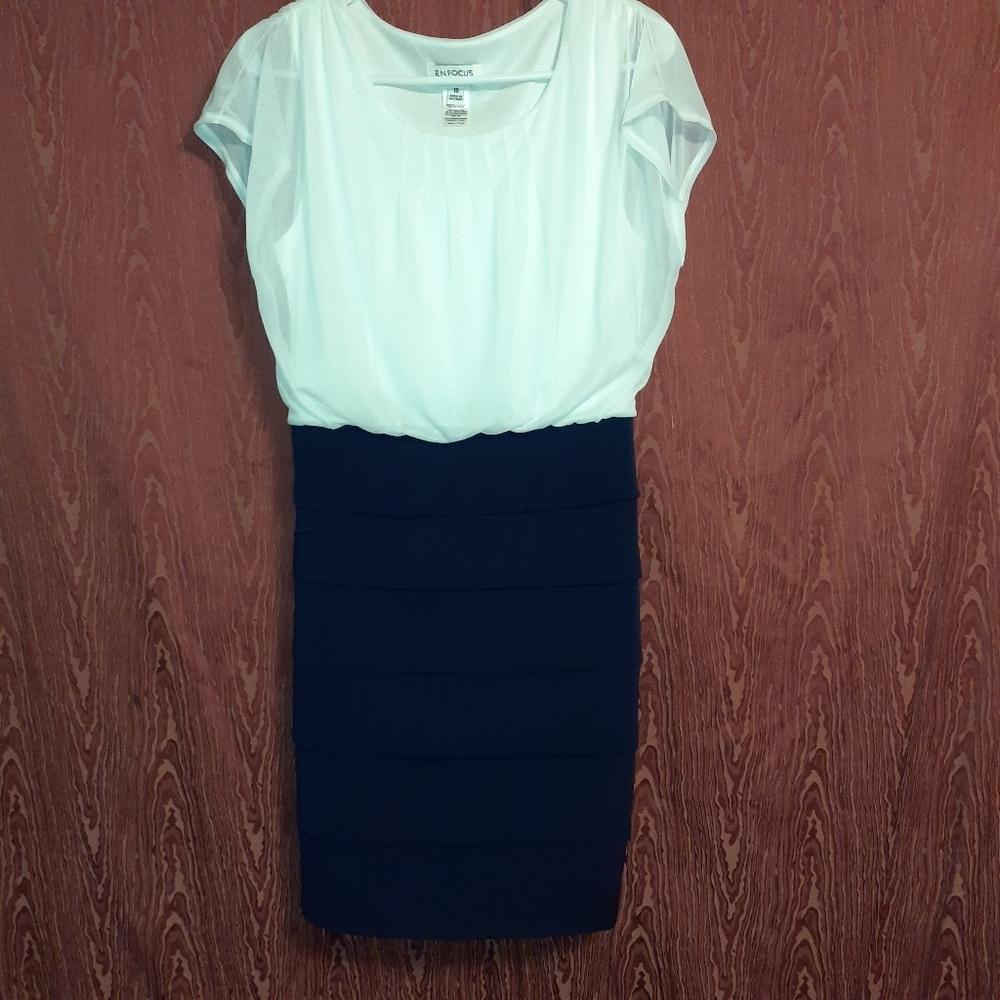 ENFOCUS STUDIO NAVY BLUE AND WHITE COCKTAIL DRESS SIZE 10 - Picture 1 of 7